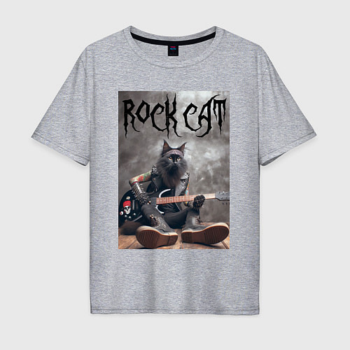 Мужская футболка оверсайз Rock cat - ai art / Меланж – фото 1