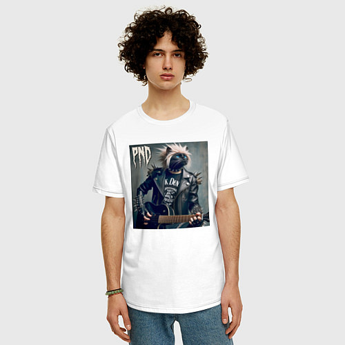 Мужская футболка оверсайз Cool cat - punks not dead / Белый – фото 3