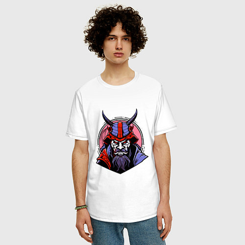 Мужская футболка оверсайз Samurai evil face / Белый – фото 3
