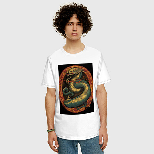 Мужская футболка оверсайз Дракон Муай Тай / Белый – фото 3