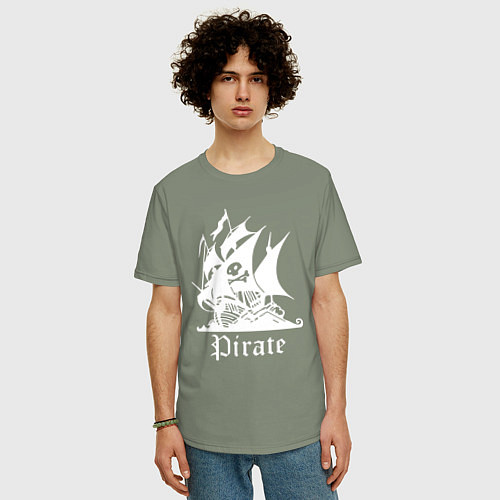 Мужская футболка оверсайз Пиратский корабль весёлый Роджер / Авокадо – фото 3