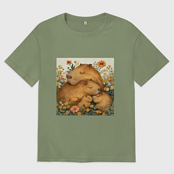 Футболка оверсайз мужская Семья капибар, цвет: авокадо