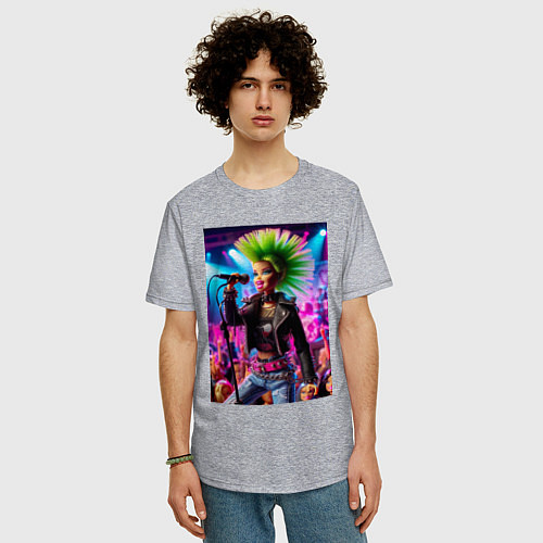 Мужская футболка оверсайз Барби панк певица - нейросеть / Меланж – фото 3