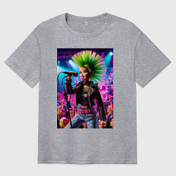 Футболка оверсайз мужская Барби панк певица - нейросеть, цвет: меланж