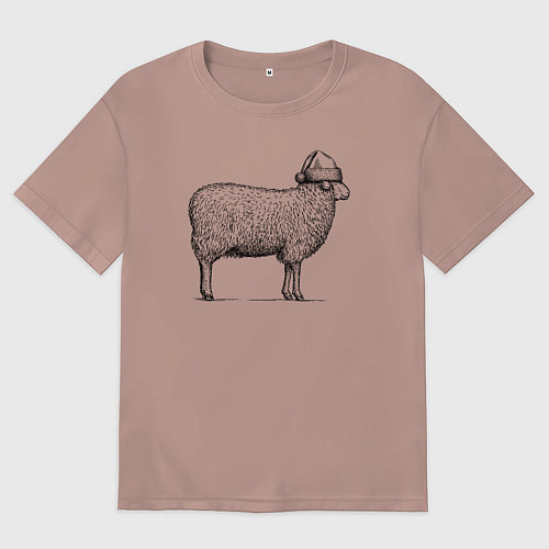 Мужская футболка оверсайз Овечка новогодняя / Пыльно-розовый – фото 1