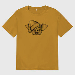 Футболка оверсайз мужская Хрюшка новогодняя, цвет: горчичный