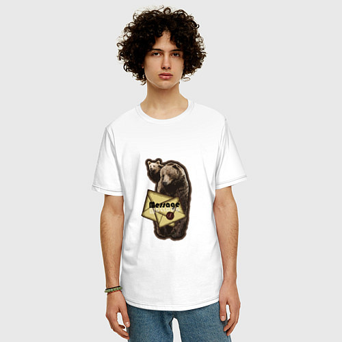Мужская футболка оверсайз Медведь с письмом / Белый – фото 3