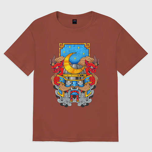 Мужская футболка оверсайз Грозный самурай / Кирпичный – фото 1