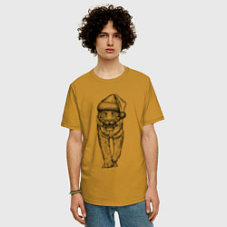 Футболка оверсайз мужская Тигр в новогоднем колпаке, цвет: горчичный — фото 2