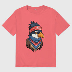 Футболка оверсайз мужская Птица в бандане в стиле Хип-хоп, цвет: коралловый