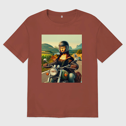 Мужская футболка оверсайз Mona Lisa on a motorcycle - ai art / Кирпичный – фото 1