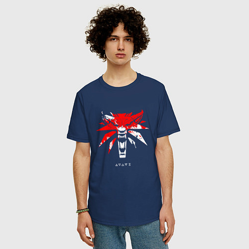 Мужская футболка оверсайз Ведьмак 3 логотип стилизованный / Тёмно-синий – фото 3