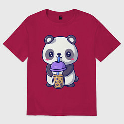 Футболка оверсайз мужская Panda drink, цвет: маджента