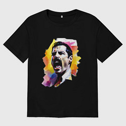 Футболка оверсайз мужская Фредди Меркьюри поет, цвет: черный