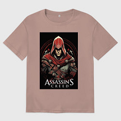 Футболка оверсайз мужская Assassins creed профиль игрока, цвет: пыльно-розовый