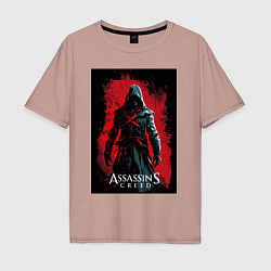 Футболка оверсайз мужская Assassins creed на фоне красной стены, цвет: пыльно-розовый