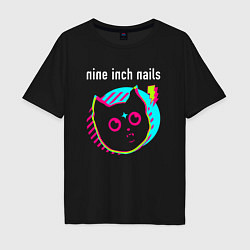 Футболка оверсайз мужская Nine Inch Nails rock star cat, цвет: черный