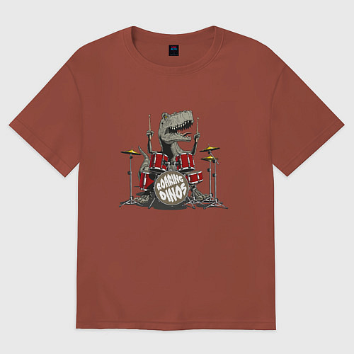 Мужская футболка оверсайз Ревущие динозавры / Кирпичный – фото 1