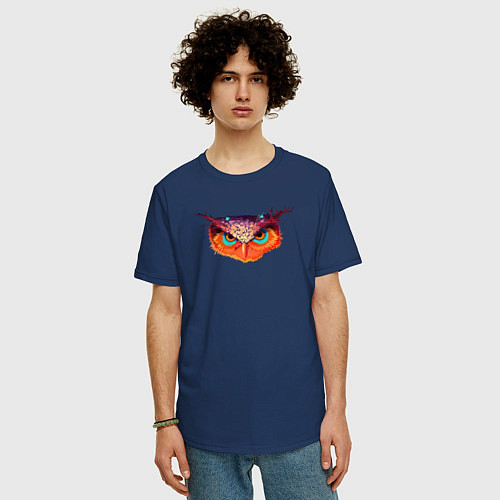 Мужская футболка оверсайз Мудрая волшебная сова / Тёмно-синий – фото 3