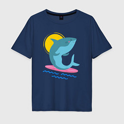 Футболка оверсайз мужская Акула серфит, цвет: тёмно-синий