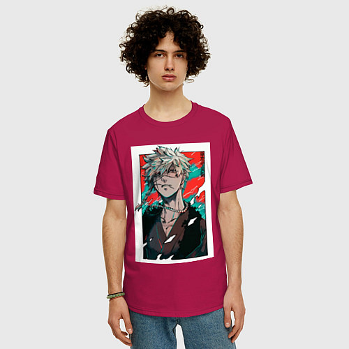 Мужская футболка оверсайз Адский рай Тёбэй Адза / Маджента – фото 3