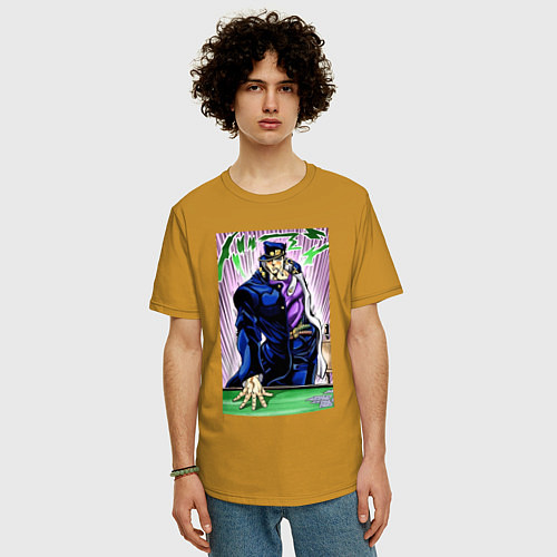 Мужская футболка оверсайз ДжоДжо ставит душу матери / Горчичный – фото 3