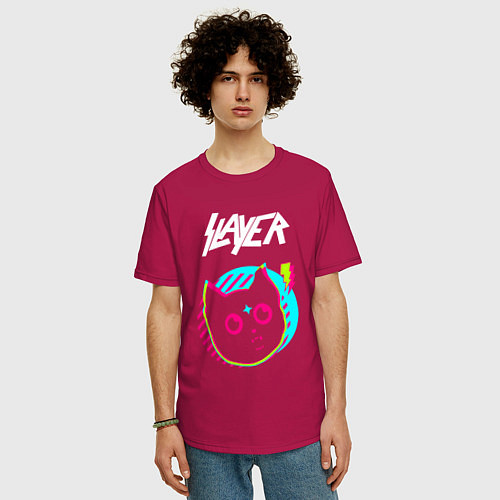 Мужская футболка оверсайз Slayer rock star cat / Маджента – фото 3