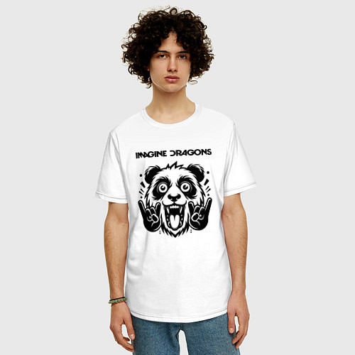 Мужская футболка оверсайз Imagine Dragons - rock panda / Белый – фото 3