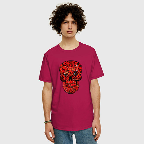 Мужская футболка оверсайз Red decorative skull / Маджента – фото 3