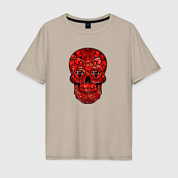 Мужская футболка оверсайз Red decorative skull