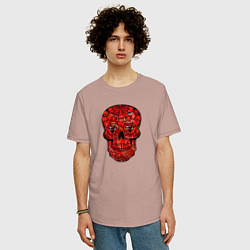 Футболка оверсайз мужская Red decorative skull, цвет: пыльно-розовый — фото 2