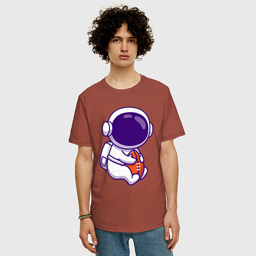 Мужская футболка оверсайз Space football / Кирпичный – фото 3