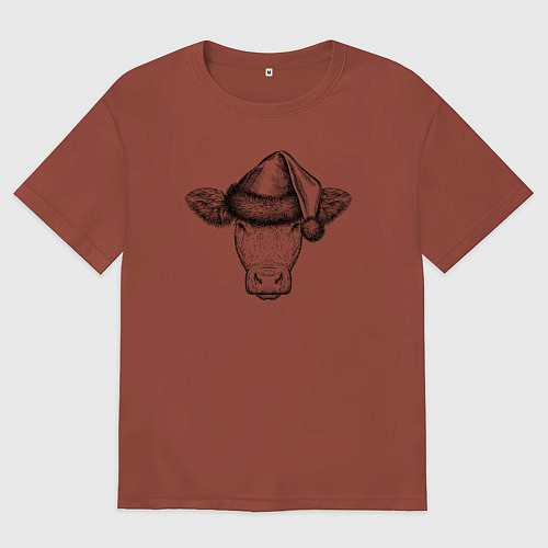Мужская футболка оверсайз Буренка новогодняя / Кирпичный – фото 1