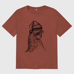 Футболка оверсайз мужская Новогодний петушок, цвет: кирпичный