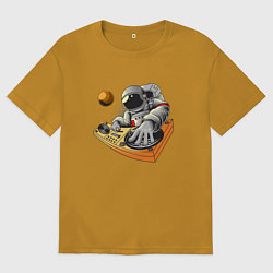 Футболка оверсайз мужская Космонавт - диджей, цвет: горчичный