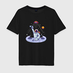 Футболка оверсайз мужская Космонавт - диджей, цвет: черный