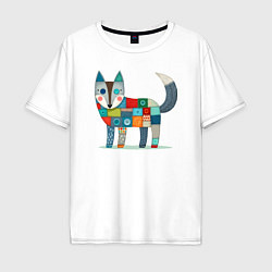Футболка оверсайз мужская Funny fox - patchwork ai art, цвет: белый