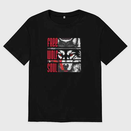 Мужская футболка оверсайз Free Wolf Soul / Черный – фото 1