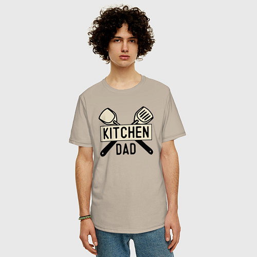 Мужская футболка оверсайз Kitchen dad / Миндальный – фото 3