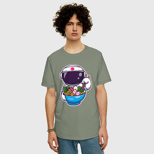 Мужская футболка оверсайз Космонавт ест рамен / Авокадо – фото 3