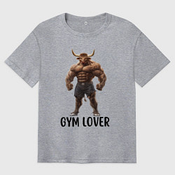 Футболка оверсайз мужская Фитнес тренер бык - любовь к тренажерам, цвет: меланж