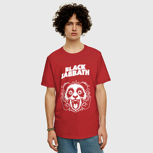 Мужская футболка оверсайз Black Sabbath rock panda / Красный – фото 3