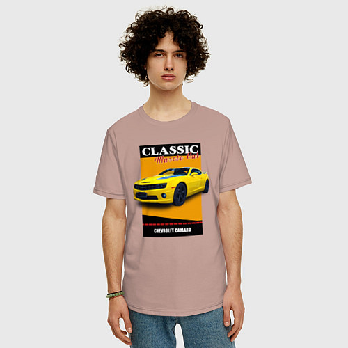 Мужская футболка оверсайз Спорткар Chevrolet Camaro / Пыльно-розовый – фото 3