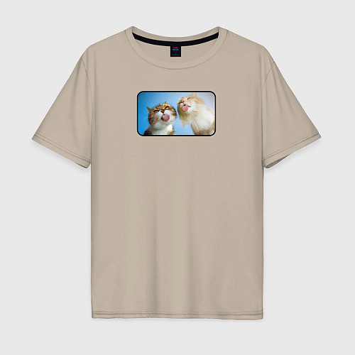 Мужская футболка оверсайз Два кота / Миндальный – фото 1