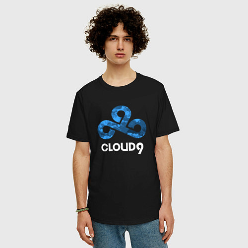 Мужская футболка оверсайз Cloud9 - blue cloud logo / Черный – фото 3