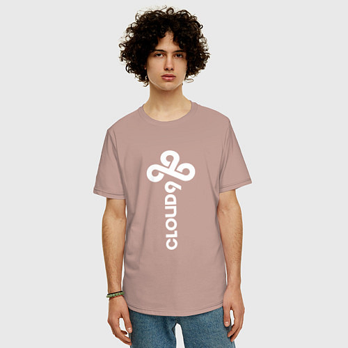 Мужская футболка оверсайз Cloud9 - vertical logo / Пыльно-розовый – фото 3