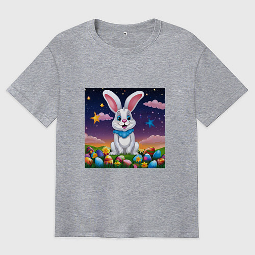 Мужская футболка оверсайз Кролик под звёздами / Меланж – фото 1