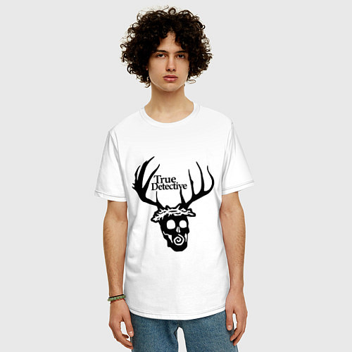 Мужская футболка оверсайз True Detective: Deer Skull / Белый – фото 3