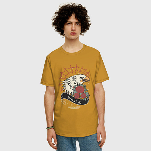 Мужская футболка оверсайз Орёл дух свободы / Горчичный – фото 3