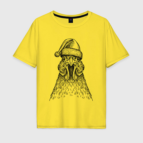 Мужская футболка оверсайз Петух в новогодней шапке / Желтый – фото 1